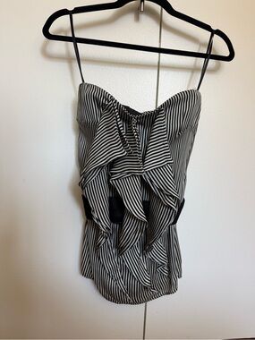 Vintage Reiss Black and White Striped Ruffle straplesss Top